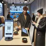 Customer uses norwegian loyalty app at boutique checkout with event invite visible